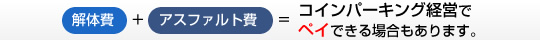 解体費＋アスファルト費＝コインパーキング経営でペイできる場合もあります。